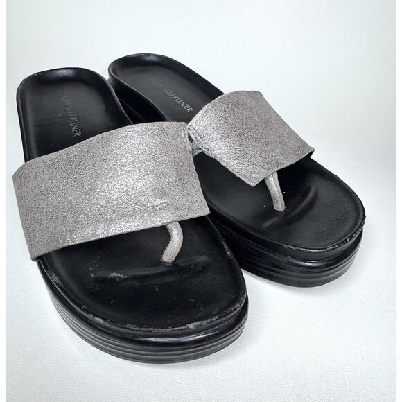 Donald Pliner Sandals Womens 7 Silver Metallic Platform Slide Thong Minimalist - Picture 8 of 13